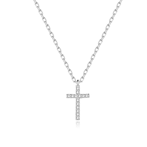 Collier en argent 925 avec pendentif croix en zircon pour femme