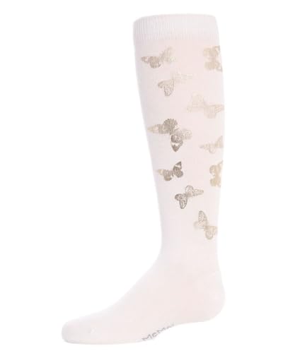 MeMoi Gold and Gilded Butterfly Knee High Cotton Blend Girls Socks
