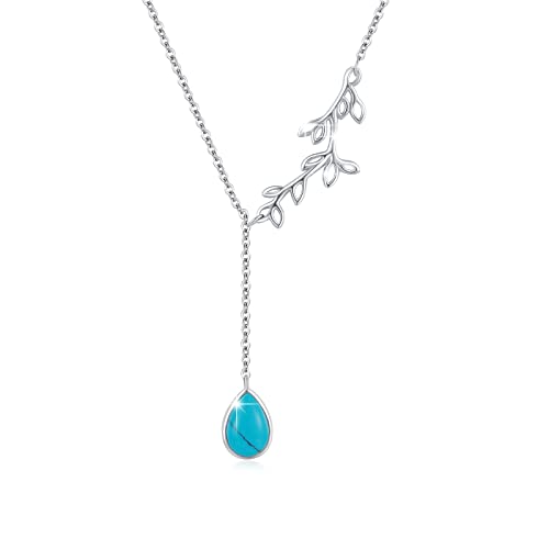 JFASHOP Leben der Baum Kette, Türkis Quaste Stammbaum Halsketten S925 Sterling Silber Tropfen Türkis Anhänger Schmuck Mädchen für frauten Mädchen Cover