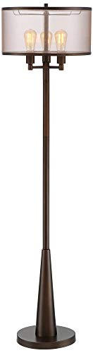 Franklin Iron Works ITM1704-096 HY17LP0284 Durango Rustic Farmhouse Vintage Standing Floor Lamp 3-Light 62 Inch Tall Oiled Bronze Brown Sheer Shade Antique Led Edison Bulbs thumb #1