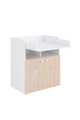 Shefa Kids 700 Baby Wickelkommode mit Schubladen Amis Weiß/Pastell - Kinderzimmermöbel mit Stauraum und stilvollem Design für Babyzimmer