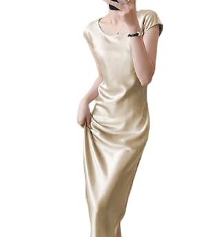 ロングワンピース キャミソール サテン ワンピース 半袖 キャミ 春夏コーデ キャミソールワンピース ドレス タンクワンピース 重ね着サテン風 ノースリーブ 無地 キャミドレス シャツワンピ - XIN YE - 商品画像