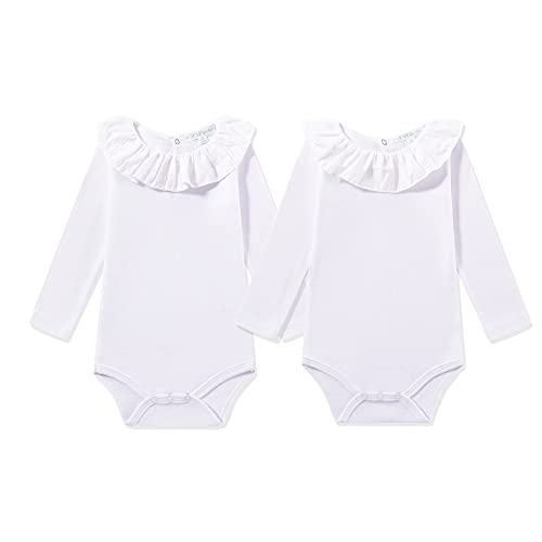 AMOMÍ Body Cuello Batista Bebés Pack de 2 Pcs 18 Meses 100% Algodón (18 Meses, Blanco-Blanco)