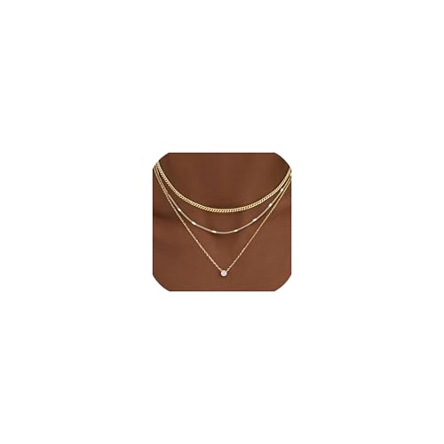 Meteorstarry Kette Gold Damen,3 PCS Layering 14K Goldene Halskette mit Zirkonia Anhänger,Wasserfester Halsreif Goldschmuck Set Personalisierte Kleine Geschenke für Frauen Freundin Geburtstag