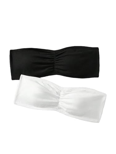 WDIRARA Girl's 2 Piece Ruched Bandeau Bras Sleeveless Strapless Tube Bras Set