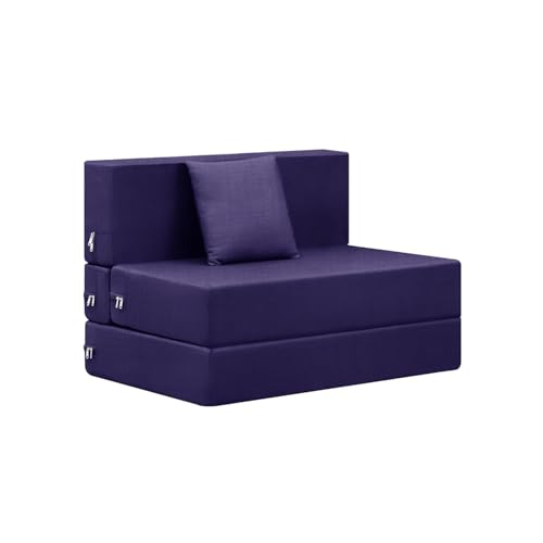 Image of Rosebell Single Seater Foldable Sofa Cum Bed (3x6 Feet) Jute Fabric, Washable Removable Cover, Includes 1 Cushion | Space Saving Convertible Sofa Bed for Home, Office & Guests - Purple