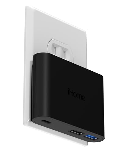 iHome 32W AC Pro Multi Port USB Wall Charger Block - Charging Station for Multiple Devices with 3 Ports (1 USB-C, 2 USB-A) - Fast Charging, Universal Compatibility (Black)