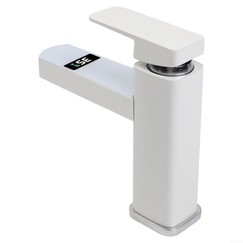 Thermostatique numérique pour robinet d'eau de salle de bain lavabo en acier inoxydable pour affichage froid et chaud (blanc)