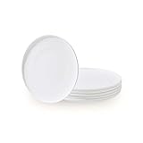 AntoKueh White Salad Plates Set of 6, 8.3 Inch Fine Bone China Small Dishes with Shallow Edge for Dessert, Appetizer, Steak, Dishwasher/Microwave safe