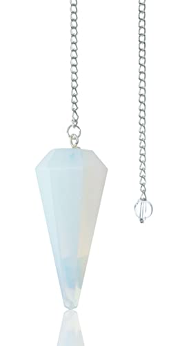 Crocon Opalite Healing Crystal Pendulum for Dowsing Divination 6 Faceted Pointed Healing Reiki Quartz Witch Wicca Dowsing Balancing Spiritual Gemstone Point Pendant Pendulums Cover