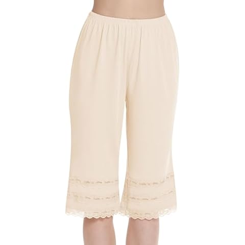 MANCYFIT Pettipant Half Slip for Women Bloomers 12-18" Inseam Wide Leg Lace Pajama Pants Nude Small Cover