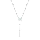 Bellitia Jewelry Collar Mujer Diseño Mariposa Acero Inoxidable Bañado en Oro Blanco Colgante Collar de Perlas