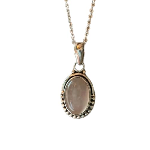 Pendentif quartz rose naturel ovale LKBEADS avec chaîne en argent 925 et bijoux de guérison