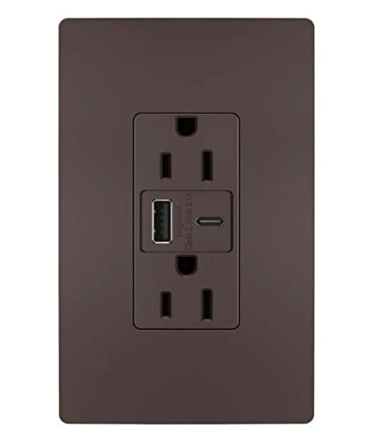 Legrand Pass & Seymour Radiant 15 Amp Wall Power Outlet with 3.1 Amp USB Charger Dark Bronze