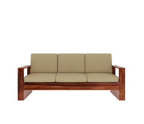 Solid Sheesham Wood 5 Seater Sofa Set for Living Room - with Side Storage Newspaper Holder - Wooden Sofa Set 5 Seater for Home & Office Furniture (Design 4)