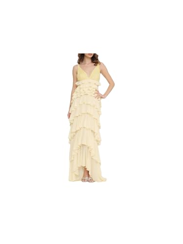  Elisabetta Franchi Abito Red Carpet in Georgette con Balze Giallo Lemonade