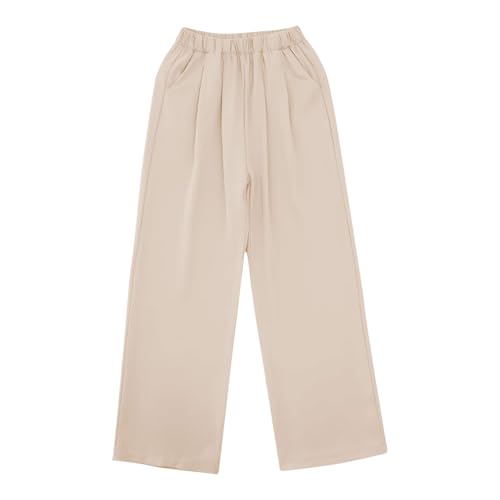 Kids Girls Baggy Straight Pants Solid Color Elastic Waist Comfy Joggers Lightweight Casual Loose Comfy Soft Trouser