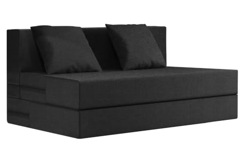 Image of Rosebell Lightweight Foldable 2-Person Sofa Cum Bed Jute Fabric- Washable Cover- Including Cushion - Size 4' X 6' Ft (Black) Perfect for Home & Office