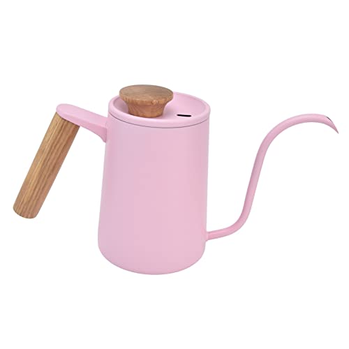 HWGING Acero inoxidable Mango Cafetera de goteo Cuello de cisne Caño Hervidor de goteo Café Tetera Rosa (600 ml)