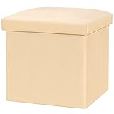 NISUNS OT01 Leather Folding Storage Ottoman Cube Footrest Seat, 12 X 12 X 12 Inches (Beign)