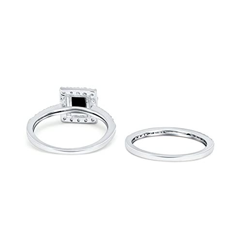 Blue Apple Co. Two Piece Halo Ring Band Bridal Set Princess Cut Round Simulated Cubic Zirconia 925 Sterling Silver3