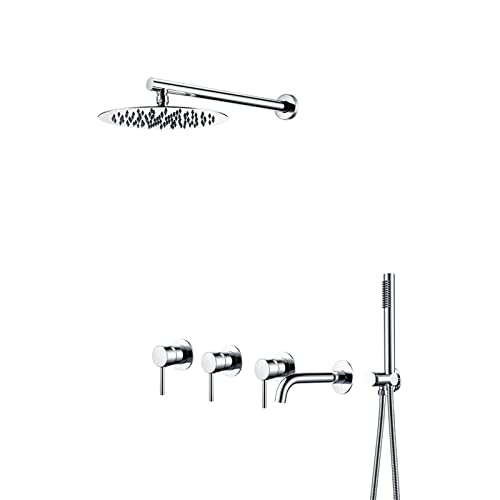 Colonne de douche haute pression avec ciel de pluie et douchette chrome