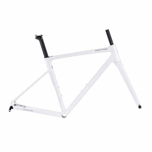 BSFHQS 700C Road Bike Frameset 41cm 45cm 48cm 51cm 54cm Aluminum Alloy Disc Brake Frame F12*100MM R12*142mm Thru-Axle Frame with Carbon Fiber Fork Internal Routing BSA BB68mm(White,48cm)