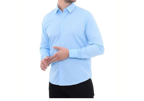 Camisa Social Masculina Executive Slim - Importada (BR, Alfa, M, Regular, Azul Claro)