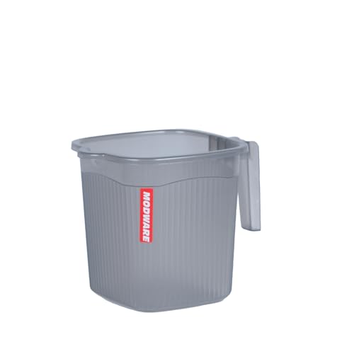 Image of MODWARE Plastic Bucket with Mug Set, 20L Transparent Bucket with 1 Litre Mug, Durable Lightweight Bathroom Set (Grey, 20L)