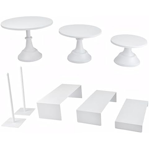 FESTLOVE Set of 8 White Cake Stands Donut Holder Round Metal Dessert Display Risers Cupcake Stand Serving Platter for Weddings Birthday Baby Showers Anniversary Party Cover