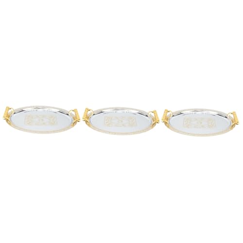 PRETYZOOM 3 Piezas Bandeja De Almacenamiento De Frutas Tabla De Quesos Platos Plato De Servir Ovalado Bandejas Tazón De Frutas Lámina En Niveles Decoración Regazo Cuo Acero Inoxidable Golden