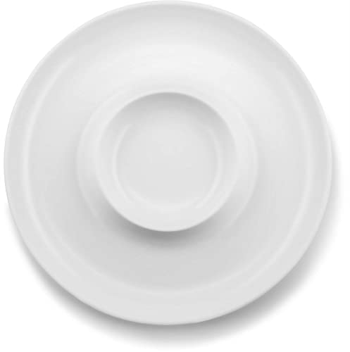 Kook Ceramic Chip & Dip Platter, Large Serving Dish, Round Tray for Snacks and Appetizers, with Bowl for Guacamole, Hummus, Dishwasher Safe, 13 inch, White