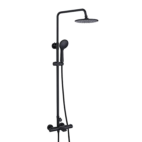 UQACHG Sistema de Ducha con Cabezal de Ducha, Juego Combinado de Ducha termostática, Juego de Grifo de Ducha de Montaje en Pared, Mezclador de Lluvia de Doble manija, Juego Comb，Black