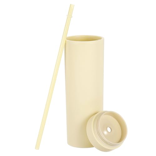 QUARKZMAN Bicchiere a Doppia Parete con Cannuccia e Coperchio, 16 Oz Acrilico Dritto Bulk Riutilizzabile Tazza Fredda Trasparente Tazza Caffè Freddo per Feste Compleanni, Colore Crema Opaco