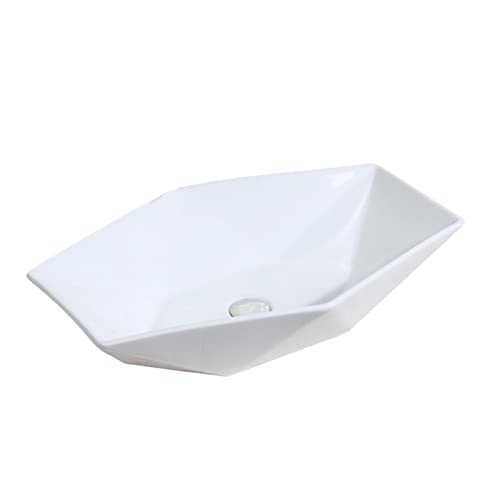 Tu Ye Lavabos sobre encimera, Fregadero de baño con desagüe, Lavabo de cerámica Blanca, 22,4 x 14,5 x 4,7 Pulgadas, Estilo rústico(A)