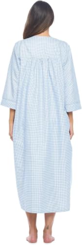 Image of Casual Nights Women's Zip Front Woven House Dress | 3 /4 Sleeves Housecoat Long Duster Lounger
