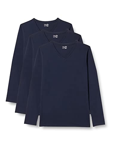 Berydale Chemise avec col V à manches longues 100 % coton, Femmes, Bleu foncé (lot de 3), XS