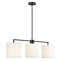 Emak Modern 34 Inch Kitchen Island Lighting, Black Dining Room Light Fixture with White Linen Drum Shade, Farmhouse 3-Light Linear Chandeliers for Dining Room, Kitchen, IL128-BK-WF-3