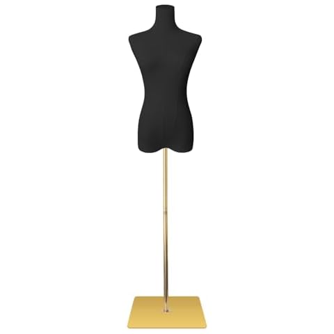 SHAREWIN Female Mannequin Torso Women Dress Forms for Sewing Manicanequin Body High Stability Gold Metal Stand for Clothing Dress Jewelry Display Adjustable Height 50”-70” Thin Body Cover