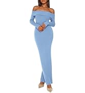 PRETTYGARDEN Women's 2025 Fall Sweater Dress Long Sleeve Off Shoulder Slit Maxi Bodycon Cocktail ...