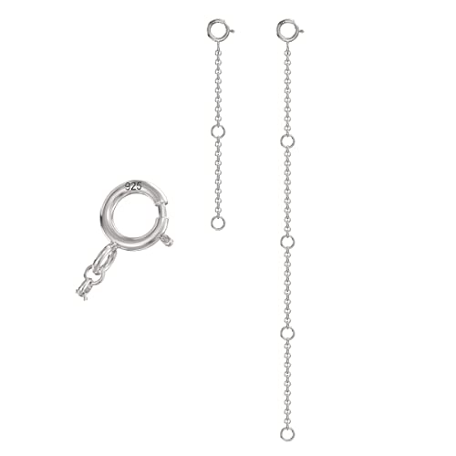 Aeon Sterling Silver Necklace 2 and 3 pc Necklace Extenders. 1,2, & 4 and 2 & 4 inch Extenders | Adjustable 925 Silver Chain Extensions for Necklaces, Bracelets, Anklets