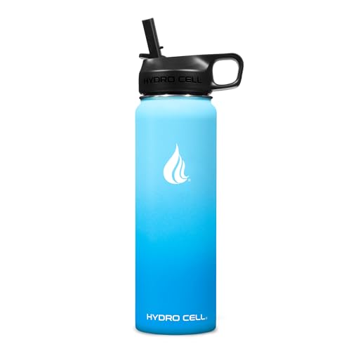 HYDRO CELL Stainless Steel Insulated Water Bottle with Straw - For Cold & Hot Drinks - Metal Vacuum Flask with Screw Cap and Modern Leakproof Sport Thermos for Adults (Sky/Blue 24oz)