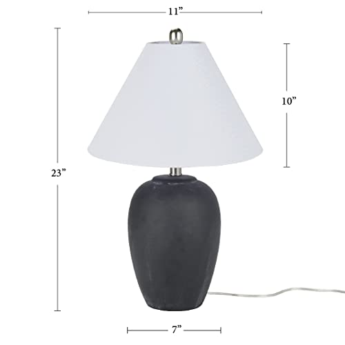 Image of Nourison Home 23 inch Black Vintage Distressed Ceramic Pot Table Lamp for Bedroom, Living Room, End Table, with White Conical Empire Shade