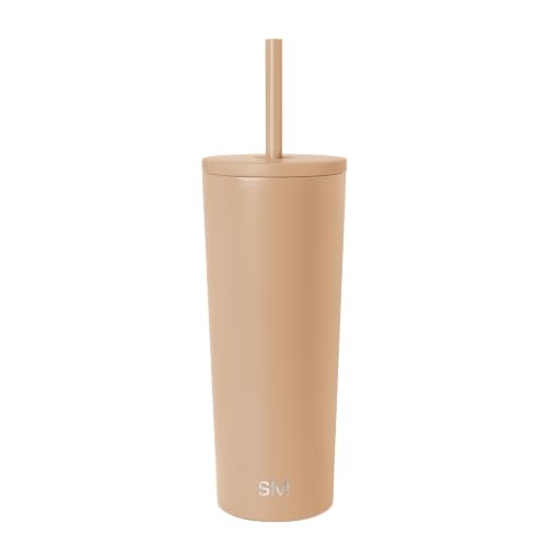 Image of Simple Modern Iced Coffee Tumbler, Insulated | 24oz | Tan | Reusable Stainless Steel Cup, Travel Mug, Water Bottle with Straw | Cupholder Friendly & Spill Resistant, Desert