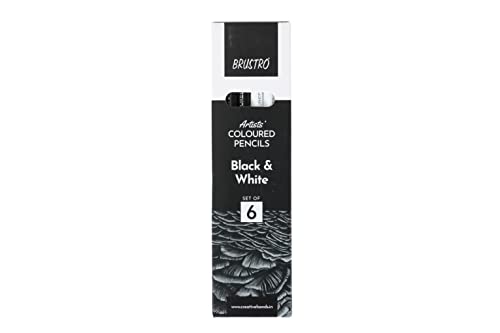 BRUSTRO Artists Coloured Pencils | Black & White | Set of 6 (3 Whites and 3 Blacks) | Ideal for Students and Adults, Color, Sketching, Shading, Drawing, Blending, Mandala Art, School, Office Use