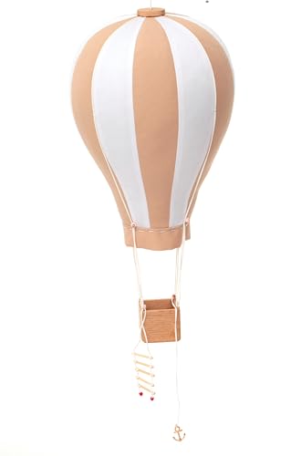 Hanging Textile Hot Air Balloon Beige Gold Colors Nursery Children Room Travel Theme Decor Baby Shower Gift Large 12 in