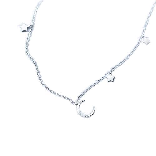 Collier en argent 925 étoiles et lune ras du cou chic pour femme
