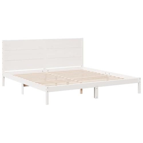 vidaXL Massivholzbett, Holzbett mit Kopfteil Lattenrost, Doppelbett für Schlafzimmer, Bett Bettgestell, Modern, Weiß 200x220cm Massivholz Kiefer