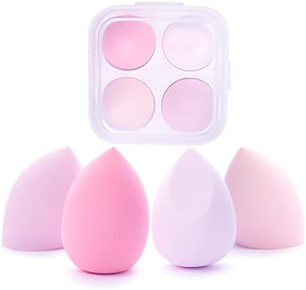 Chosme 4 Pcs Dry and Wet Use Makeup Sponge Set with Storage Case, Blender Beauty Foundation Blending Sponge for Liquid, Cream, and Powder with Egg Sponge Blending Holder Box, Multi-Pink colored
