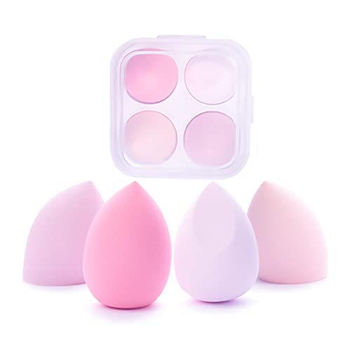 Chosme 4 Pcs Dry And Wet Use Makeup Sponge Set With Storage Case, Blender Beauty Foundation Blending Sponge For Liquid, Cream, And Powder With Egg Sponge Blending Holder Box, Multi-Pink Colored #TOP20